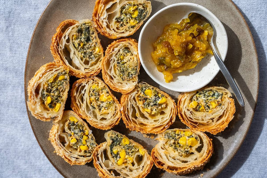 Spinach, feta and ricotta corn rolls